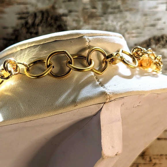 Natural Yellow Citrine Beads & Barbed Chain Two Strand Gold Plated Necklace - Picture 5 of 9